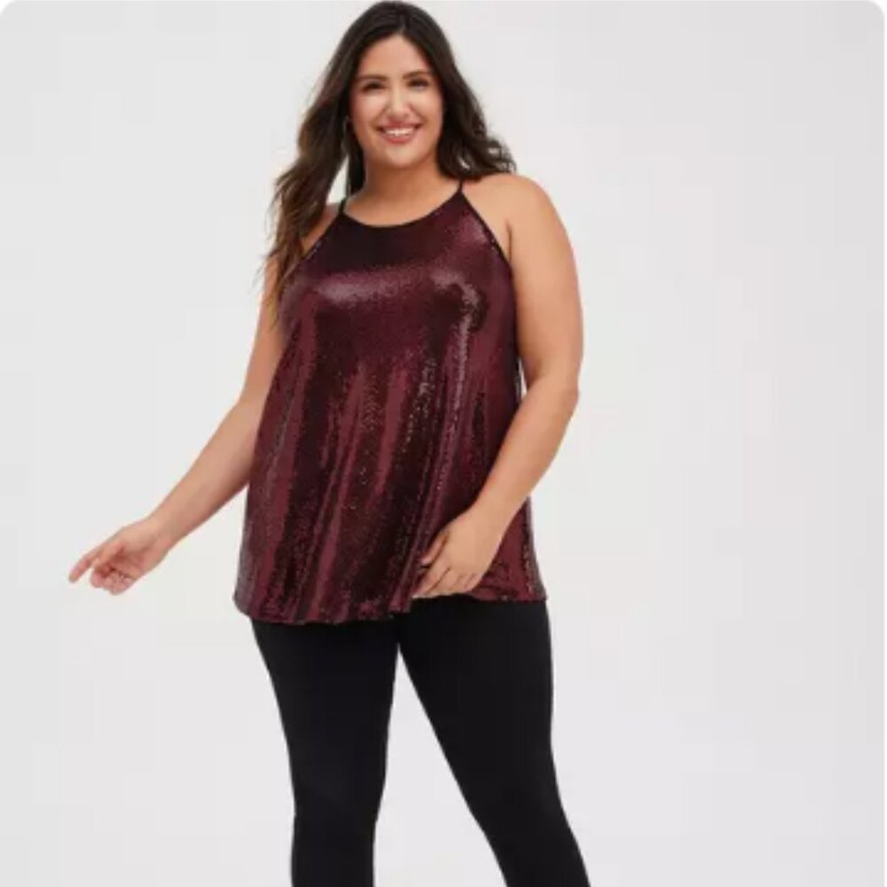 Torrid Black and Red Sequin Sequin High Neck Tank